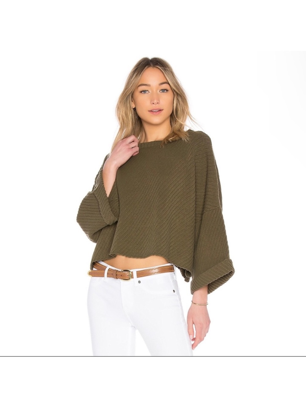 Free People I Can't Wait Crop Sweater in Moss
